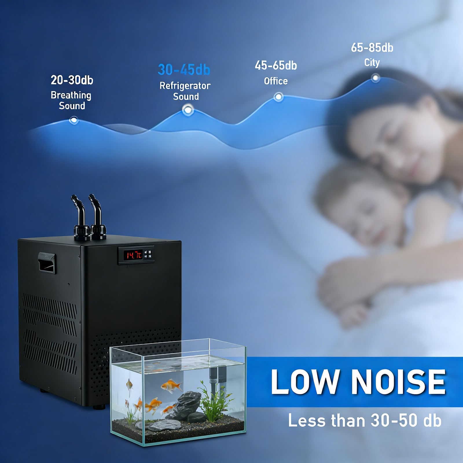 Funzionamento Silenzioso, Chiller per Acquario 160L 1/10 HP 270W, Refrigeratore per Vasca per Pesci con Controllo Digitale per Reef e Coralli