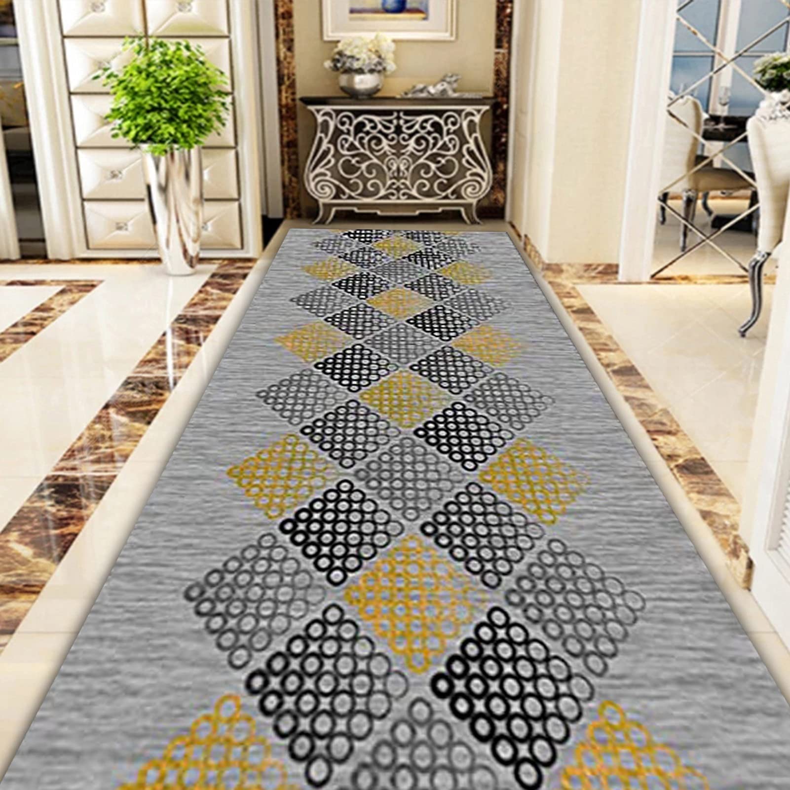 Tappeto moderno Runner Hallway Long Tappeto, Larghezza 60 cm / 80 cm / 100 cm / 120 cm, Passaggio Runner Tappeto per cucina Casa per famiglie Corridoio Corridoio - Grigio / Giallo ( Size : 70x500cm )