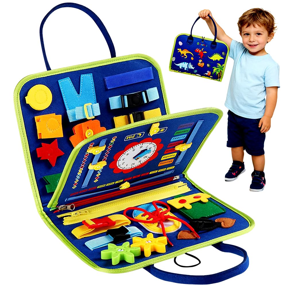 Pannello Sensoriale Montessori, DIY Libro delle attività in Feltro, Libro Illustrato in Tessuto 3D con attività, Giochi Educativi con Puzzle per Ragazzi e Ragazze 2 3 4 5 6 Anni