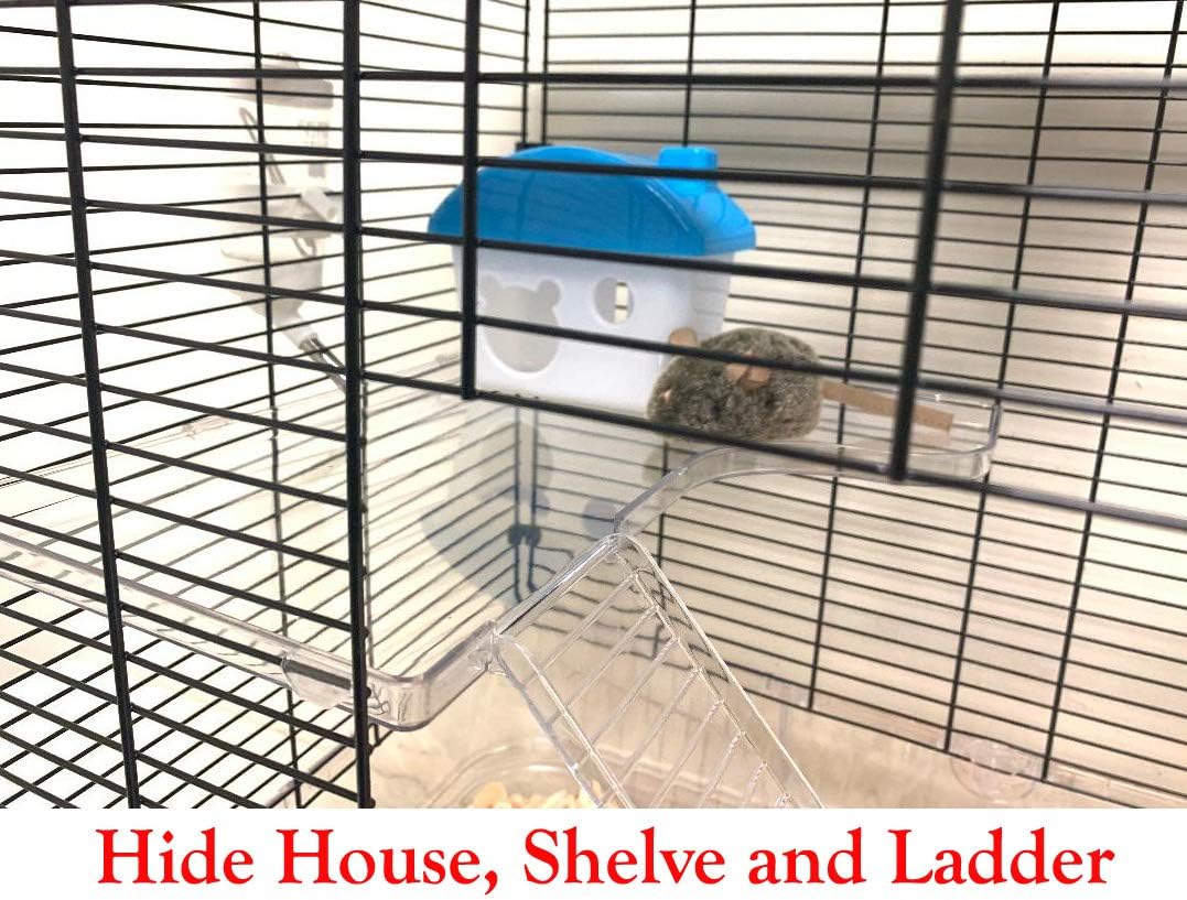 Large 3-Story Acrylic Clear Hamster Palace Cage Habitat Home for Guinea Pig Rodent Gerbil Rat Mice Mouse (L24 x W16 x 23" H, Black/Clear)