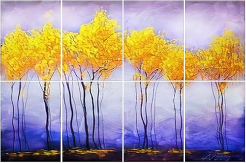 Paquete de 8 paneles acústicos artísticos, pintura acrílica al óleo, paisaje, coloridos árboles amarillos rojos, pintados a mano, paneles de pared