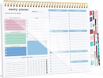 Undated Weekly Planner Pad, 52 Sheets To Do List Notebook, Blue