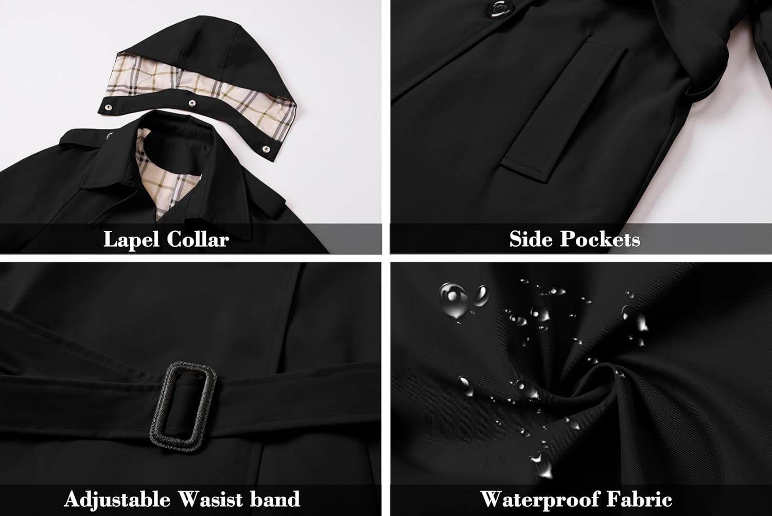 Betusline Girls & Women's Rain Jackets Waterproof Hooded Trench Coat,3 Years - Women 2XL - Image 6