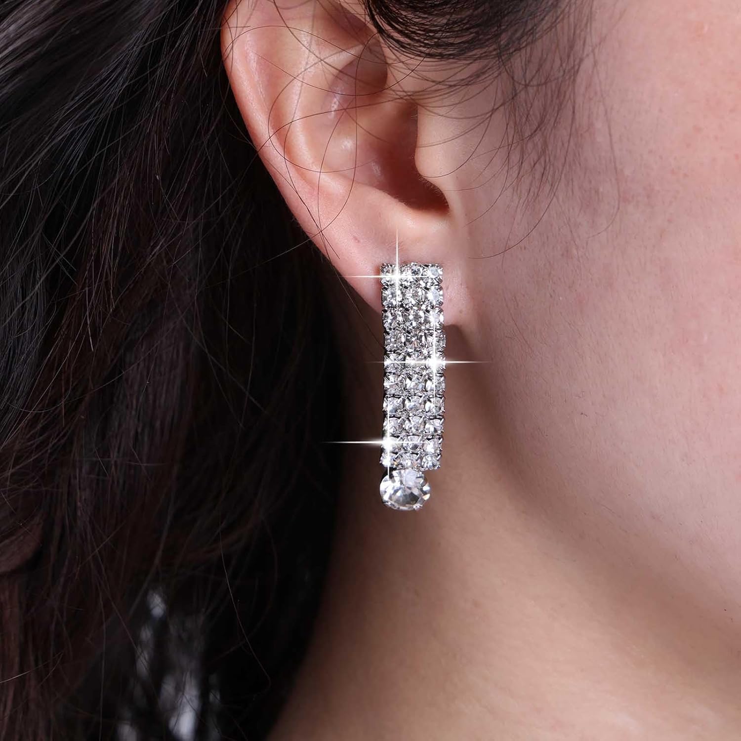 Boho Crystal Drop Earrings Silver Rhinestone Long Dangle Earrings Vintage Cz Long Chain Earrings Wedding Chandeliers Earrings Jewelry for Women - Image 5