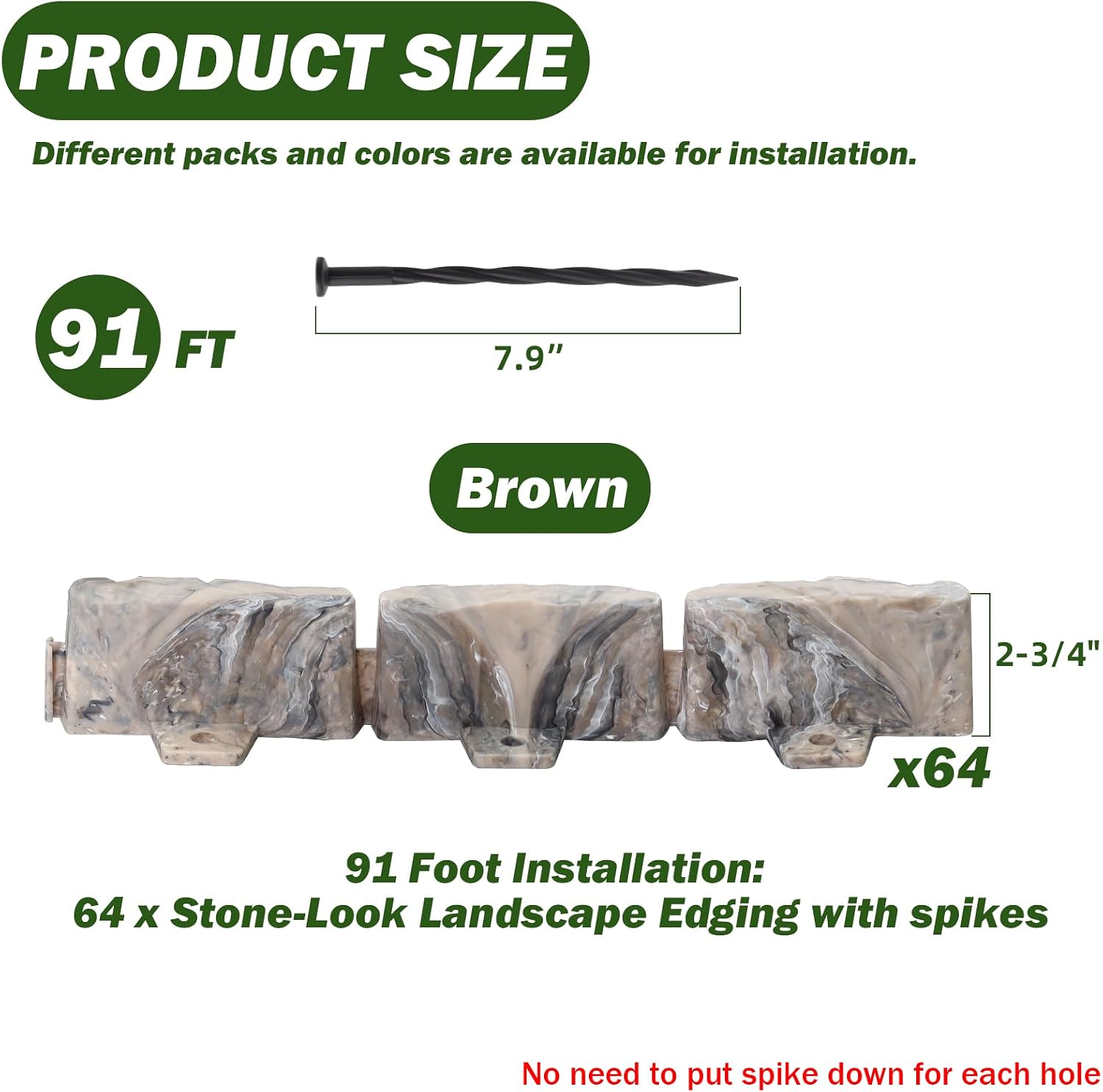 Landscape Edging Garden Edging Border Faux Stone Edging,91FT x 2.75 in Tall Decorative Stone-Look Garden Border for Flower Bed Edging,Yard Edging,Lawn Trees and Gardens,with Anchoring Spikes,Brown