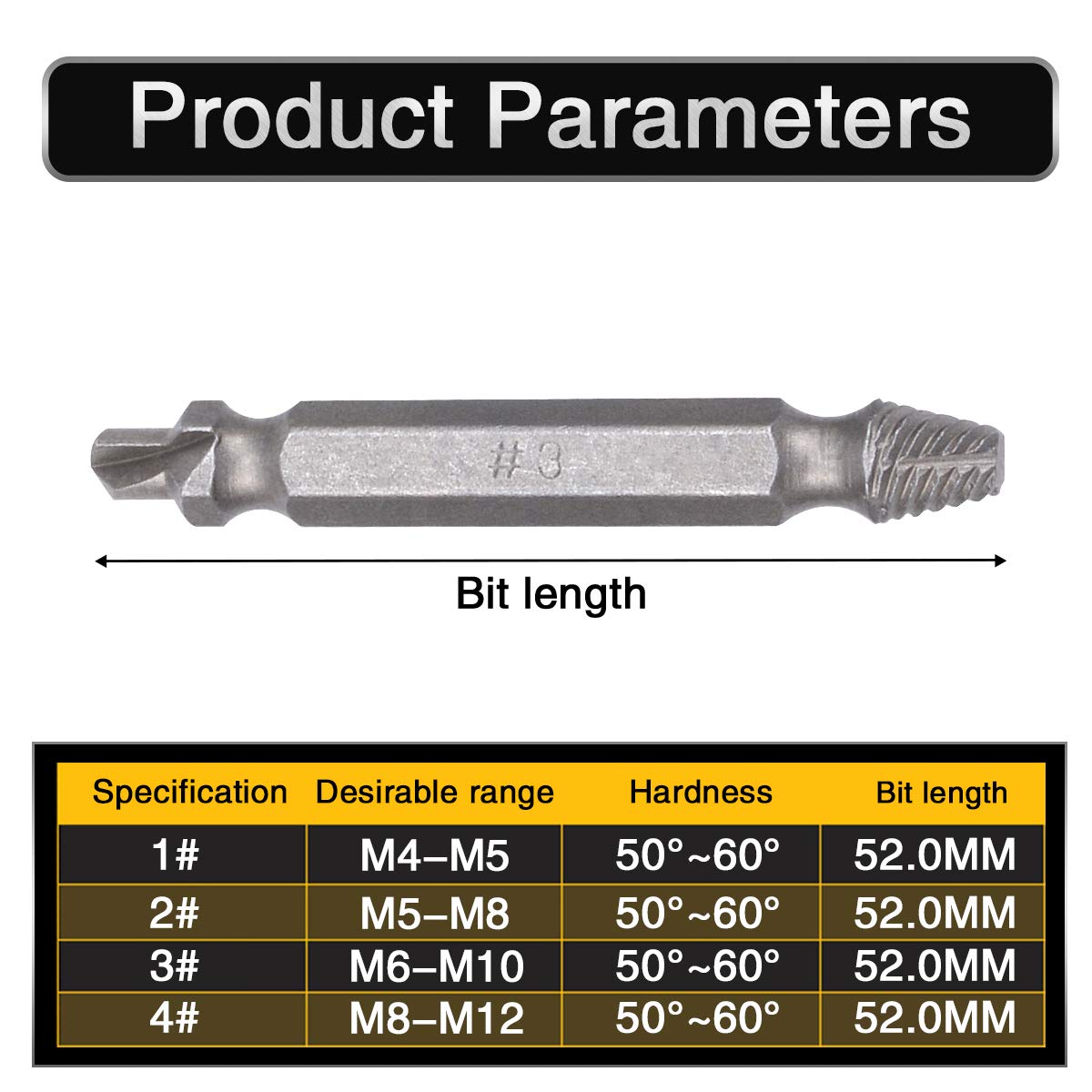 HOHXEN Set of 4 Stripped Screw Removers Damaged Screw and Bolt Extractor Set -Easily Remove Stripped or Damaged Screws, Made From H.S.S. 4341#, the Hardness 62-63HRC