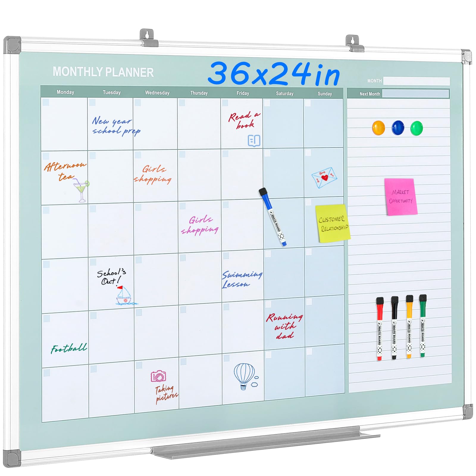 MAKELLO Magnetic White Board Monthly Calender Dry Erase for Office, Classroom, Kitchen and Bedroom, 90x60cm โ image 1