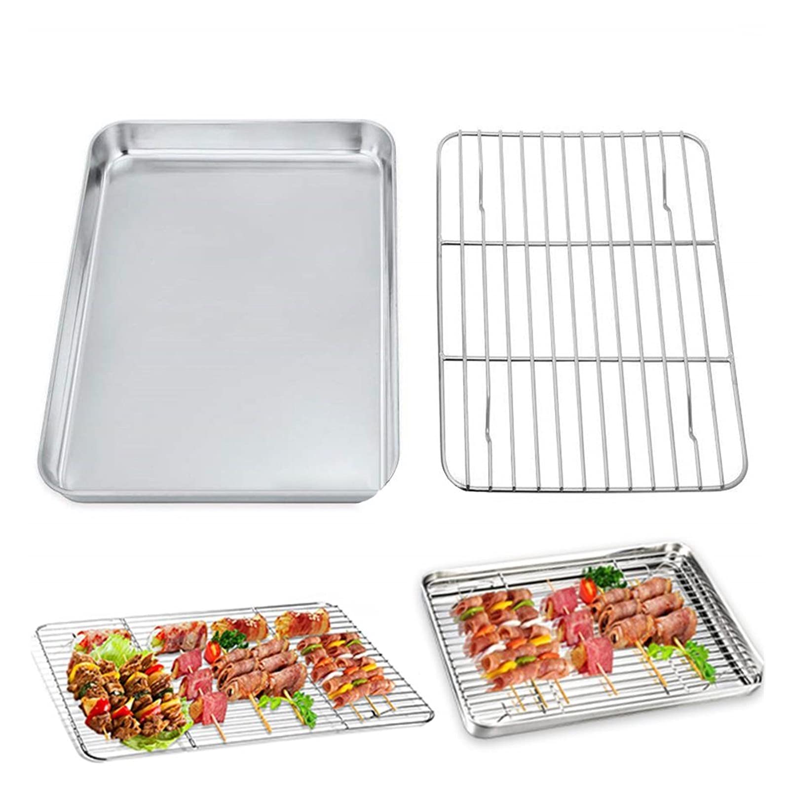 ACiyD Rechteckige Grill-Plätzchen-Backblech-Platte aus Edelstahl mit Küchenhelfer-Antihaft-Pfanne für Ofen, Pfannenkühlregal (Color : L) (XL)