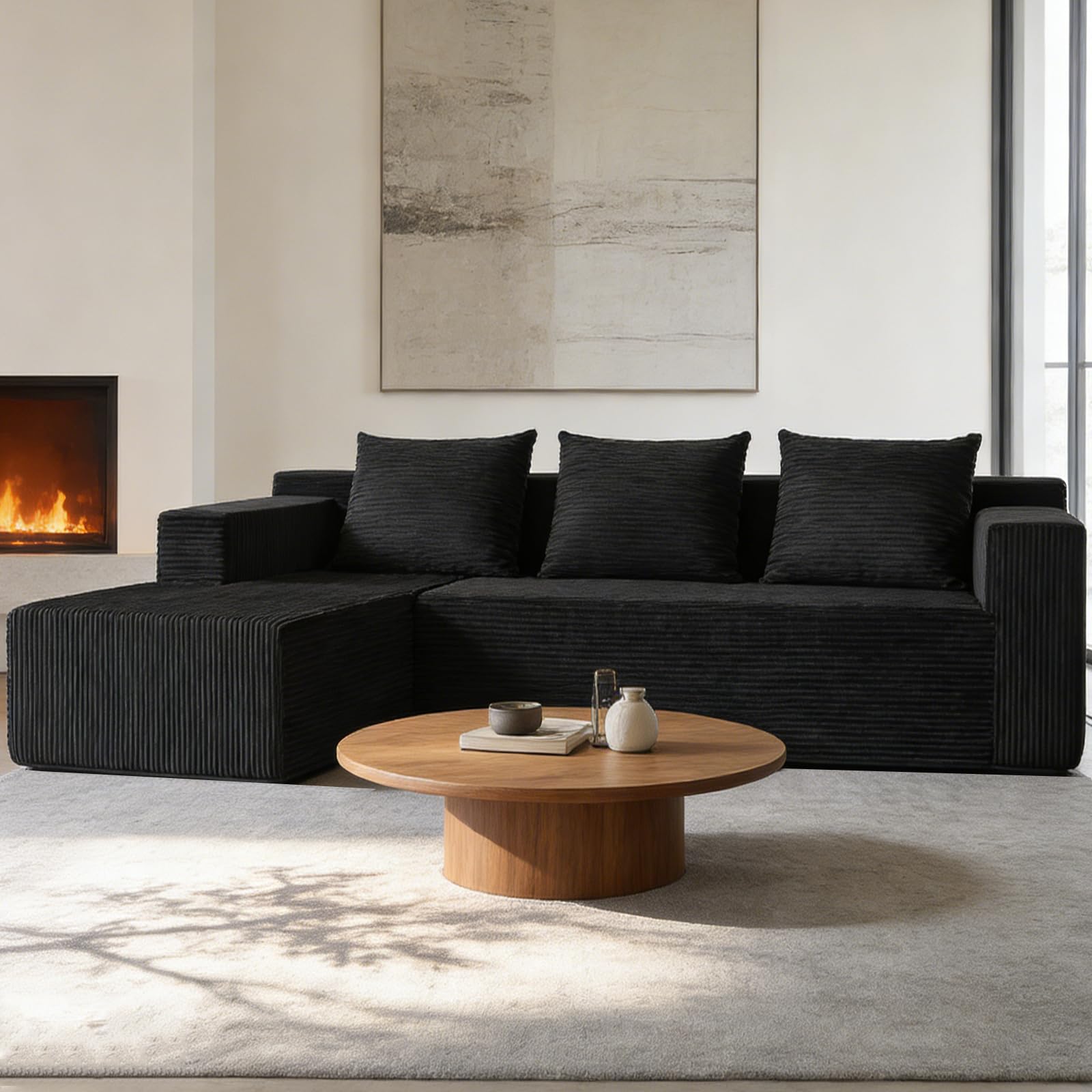 ANONER 103” Modular Sectional Sofa - L Shaped Upholstered Cloud Couch, Free Combination Deep Seat Corner Sofa, Sectional Couches for Living Room, Modern Minimalist Couch, Black