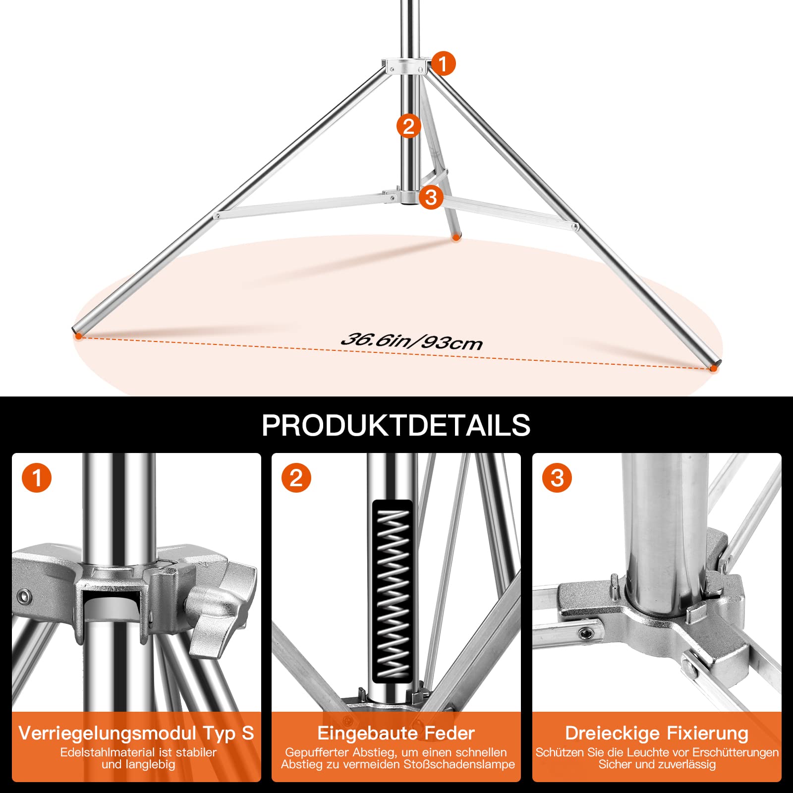 Soonpho 3m Spring Buffer Light Stand,Trépied Flash en Acier Inoxydable avec Sac de Rangement et Adaptateur 1/4.3/8 Pouces pour Enregistrement Vidéo Studio, Réflecteur, Lumière, Softbox, Parapluie