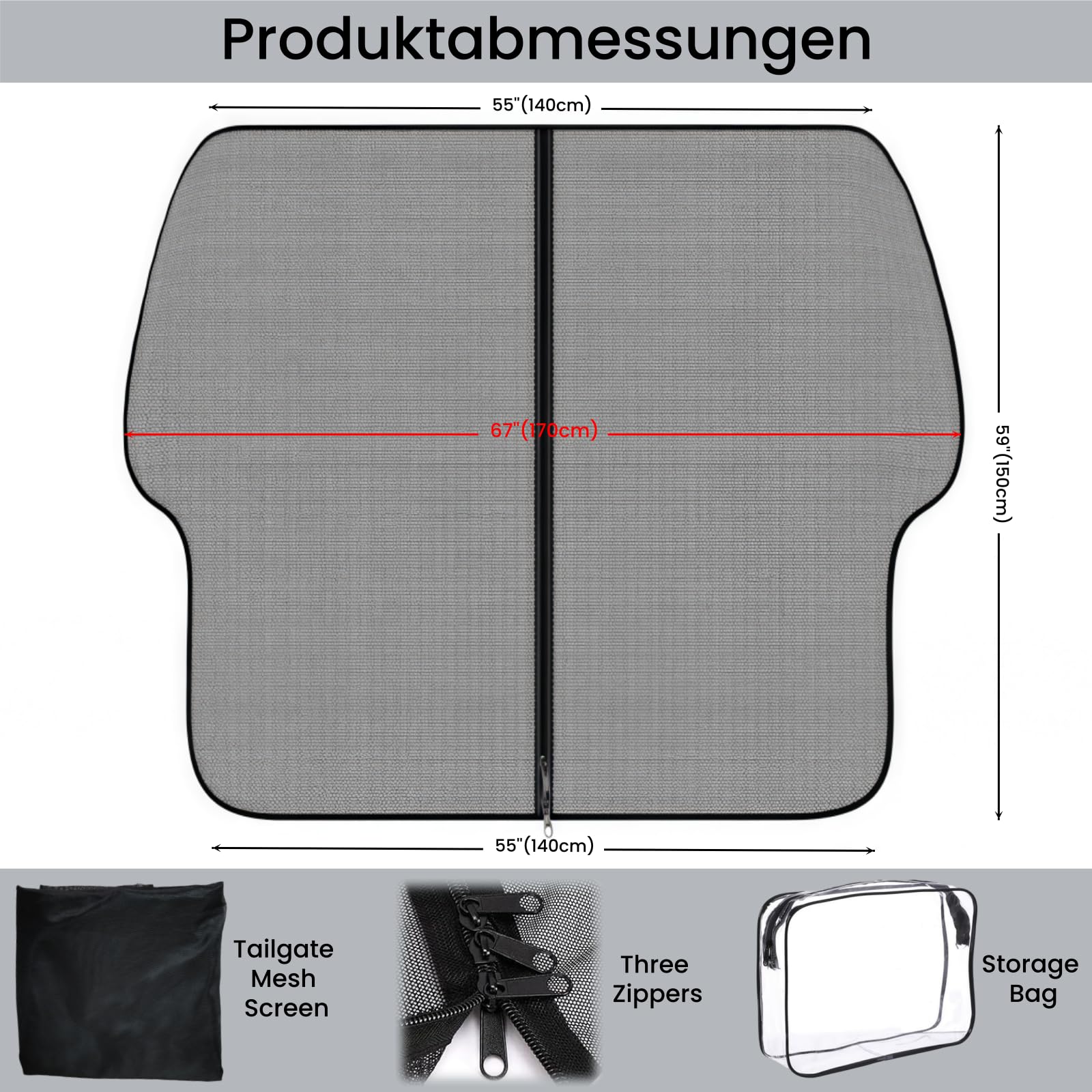 Sonnenschutz Auto Heckklappen Passend für VW T5 T6 Camping Zubehör Magnetisch Anti-Mücke Belüftung und UV-Schutz Schattennetz Camping Reise Auto Zubehör