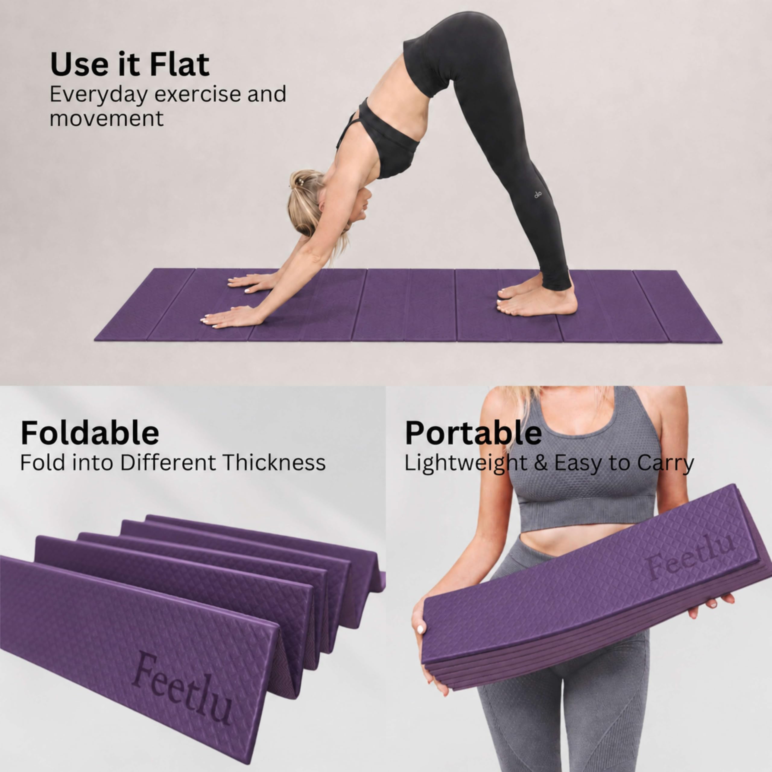 Tappetino da yoga pieghevole, spessore 0,3 cm, leggero, facile da riporre, antiscivolo, da viaggio, per fitness, yoga, pilates, allenamenti a casa ed esercizi a pavimento