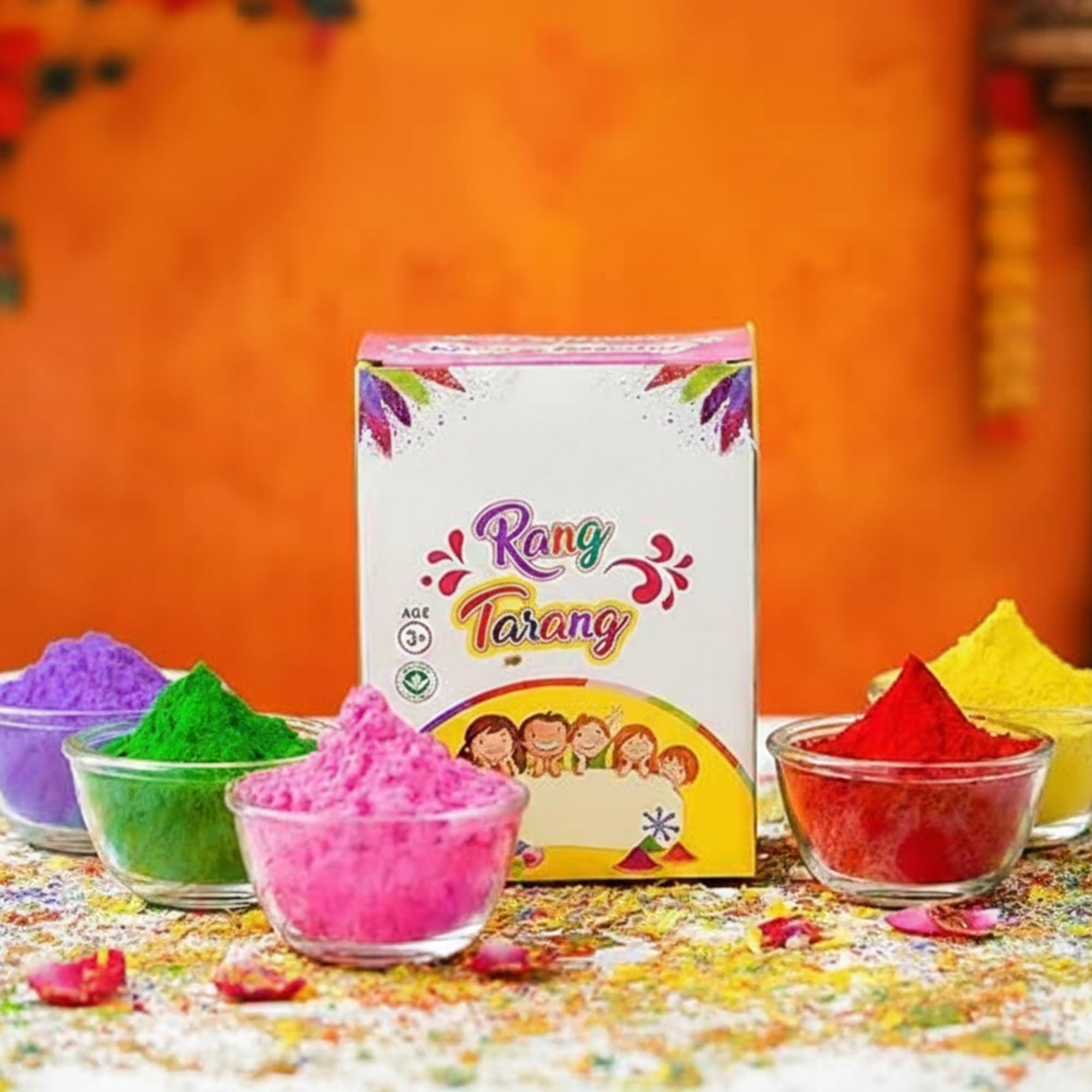 eCraftIndia Rang Tarang Holi Colours Packe of 5 (80g Each) | Holi Colours for Kids Family Men Women | Natural Holi Colour Organic | Holi Decoration Items | Holi Gulal | Holi Gift Hampers Box