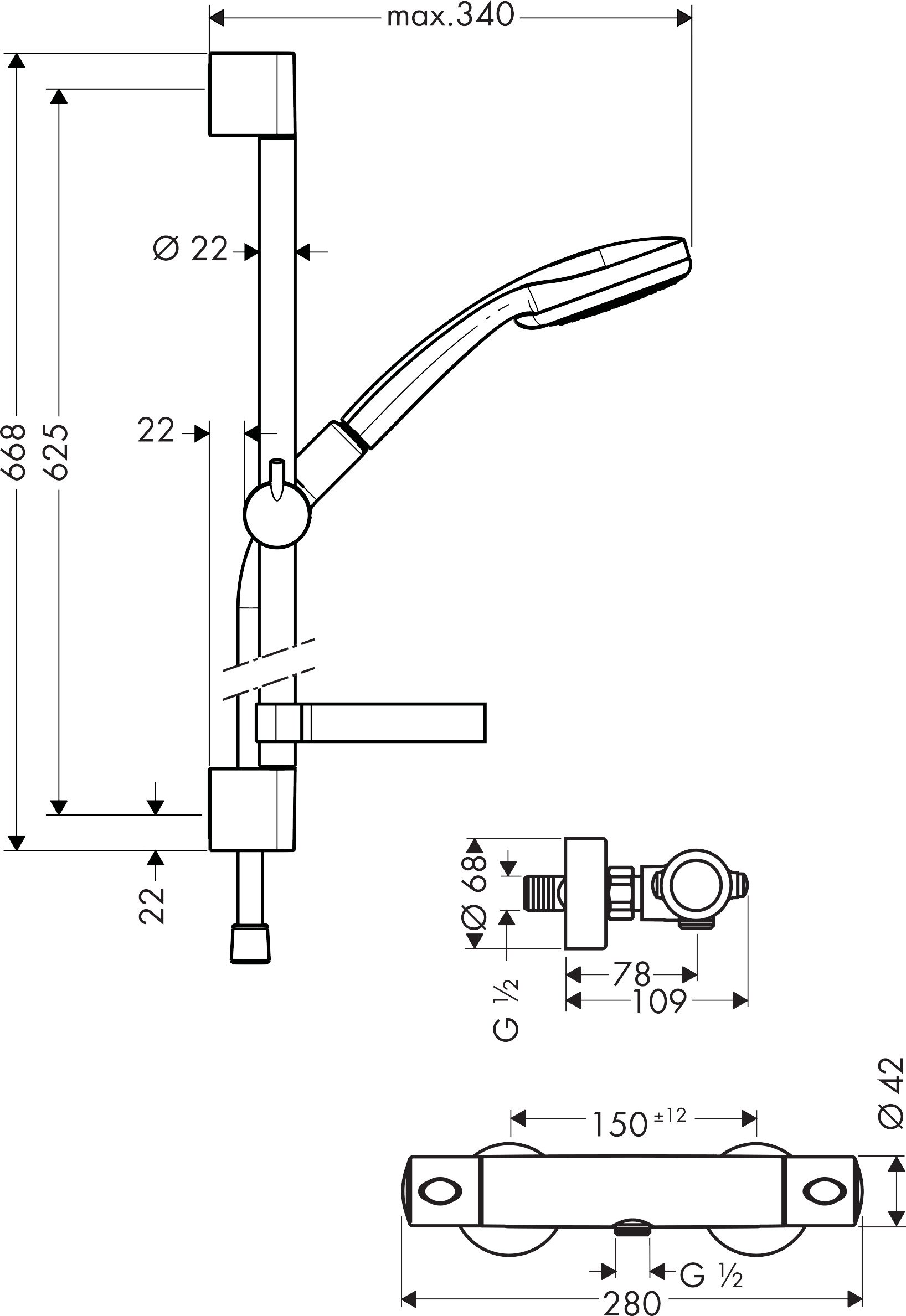 hansgrohe Croma 100 Combi Multi avec barre 65 cm / Ecostat Comfort, chromé, 27086000