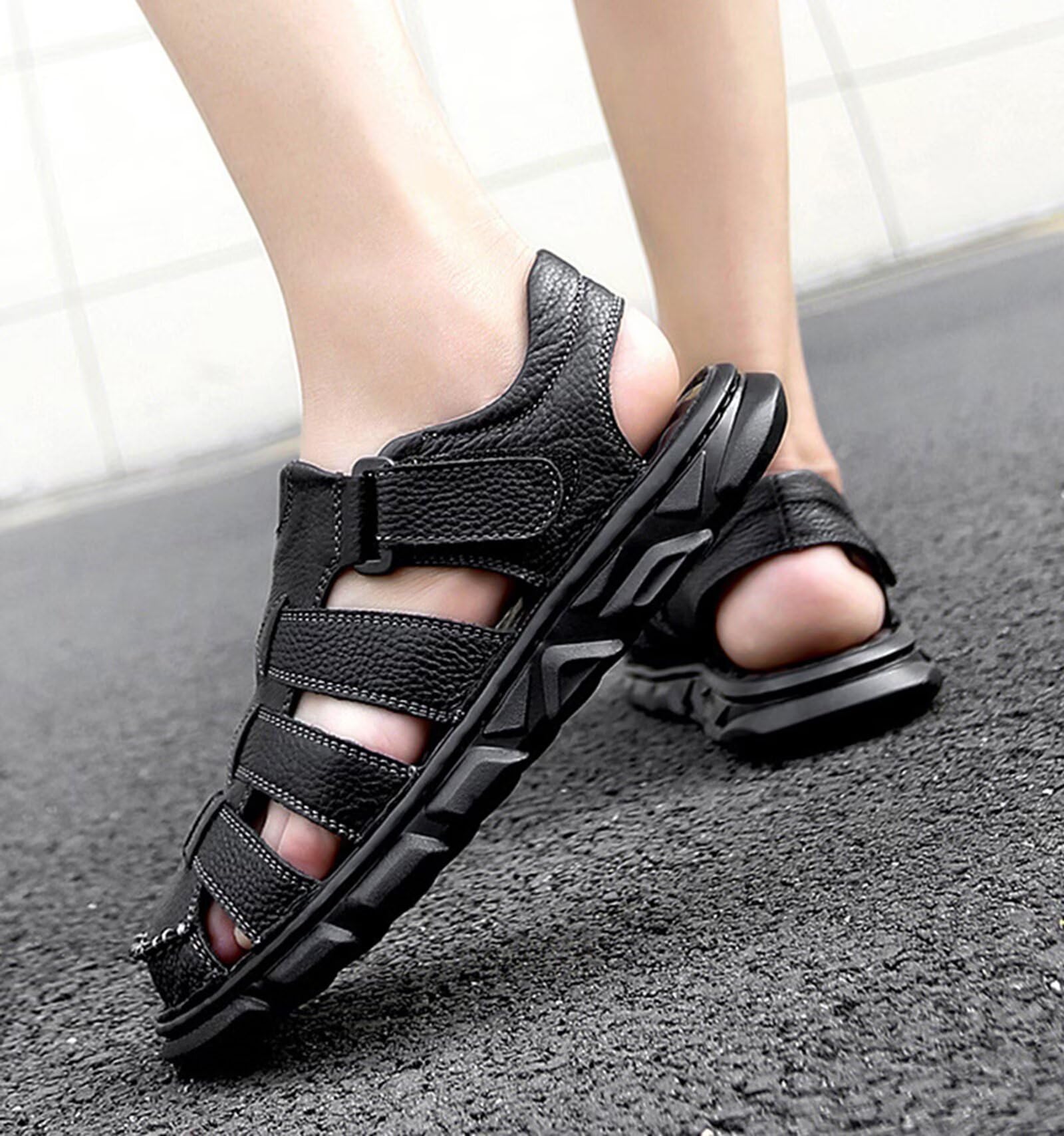 HNVAVQ Sandalias cuero de verano para hombre Sandalias deportivo transpirable de senderismo al aire libre cómodas