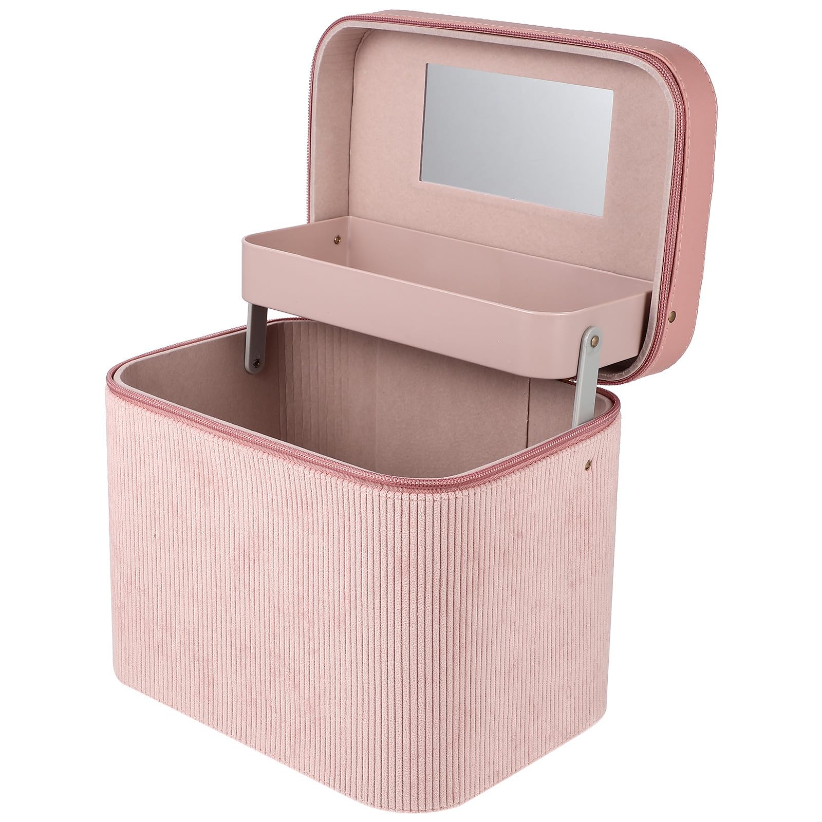 Corduroy Kosmetikkoffer Rosa Doppellagiger mit Spiegel für Damen