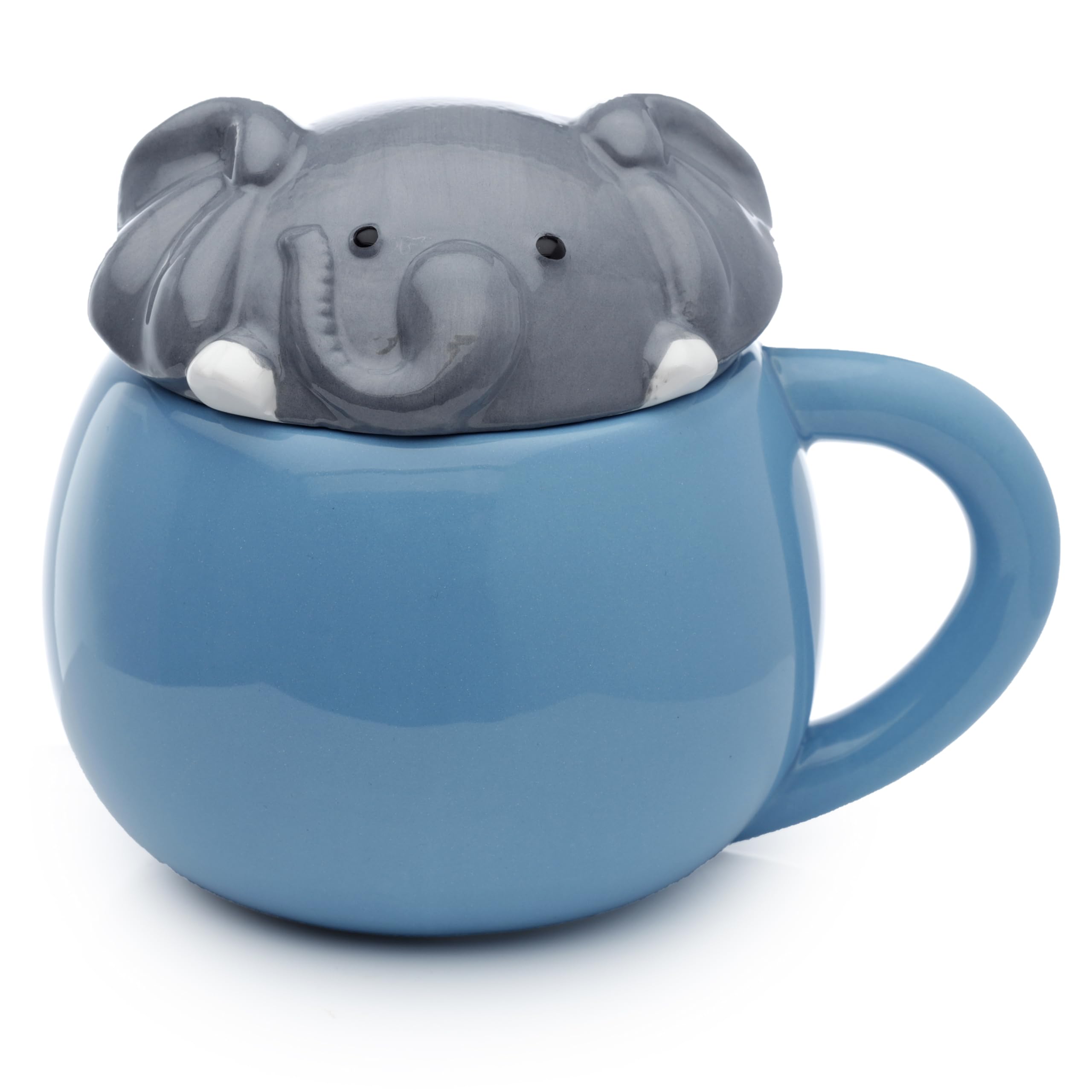 Puckator Adoramals Elephant Peeping Lid Ceramic Lidded Animal Tea Coffee Mug - Funny Home Accessories - Cute Gifts for Girlfriend Large Mugs for Men Women Hot Drinks Cups Presents Secret Santa Gift