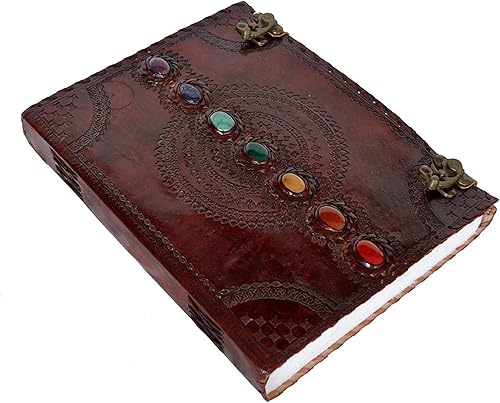 Miniatura 5 de Diario de cuero, libro de siete chakras, piedra medieval, hecho a mano, libro de sombras, cuaderno de oficina, libro de poesía, libro de bocetos de