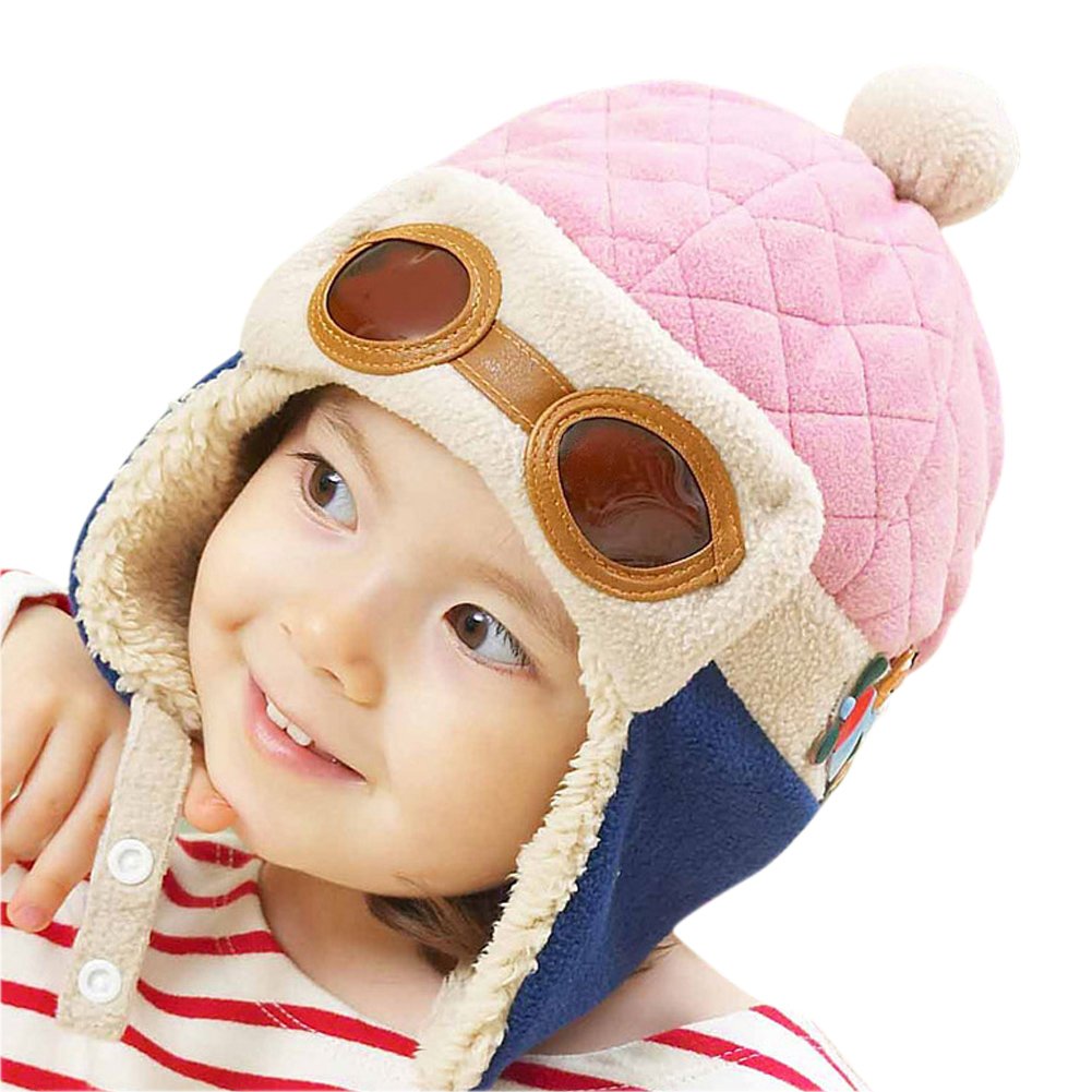CHIC-CHIC Kids Boys Girls Winter Warm Pilot Aviator Beanie Hat Cap Skiing Earflap Hats (Pink)