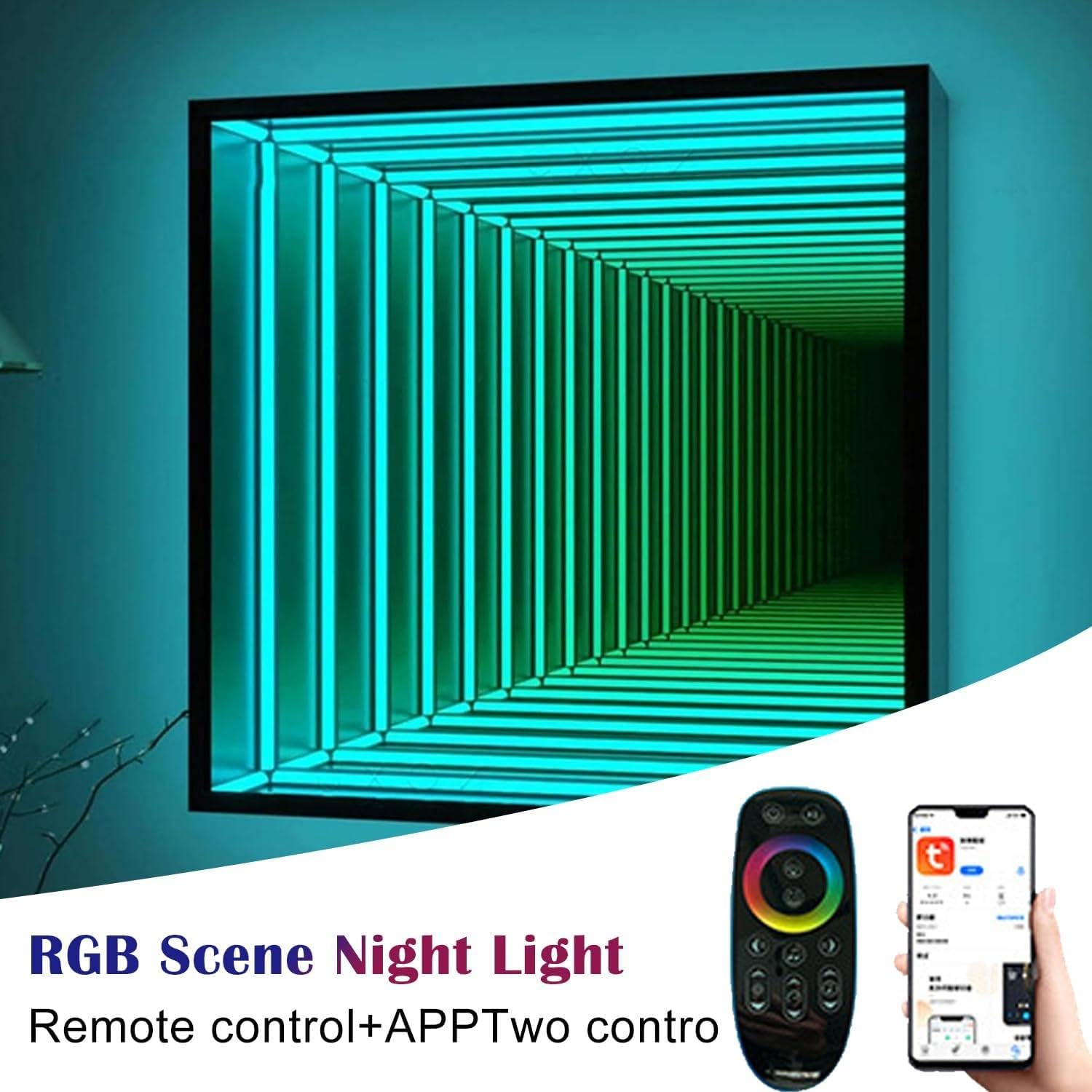 Lampa LED Infinity tunelowa z lustrem, wielokolorowa lampka nocna RGB z pilotem zdalnego sterowania, 358 magicznych efektów świetlnych, dekoracja na imprezę domową, 50 cm