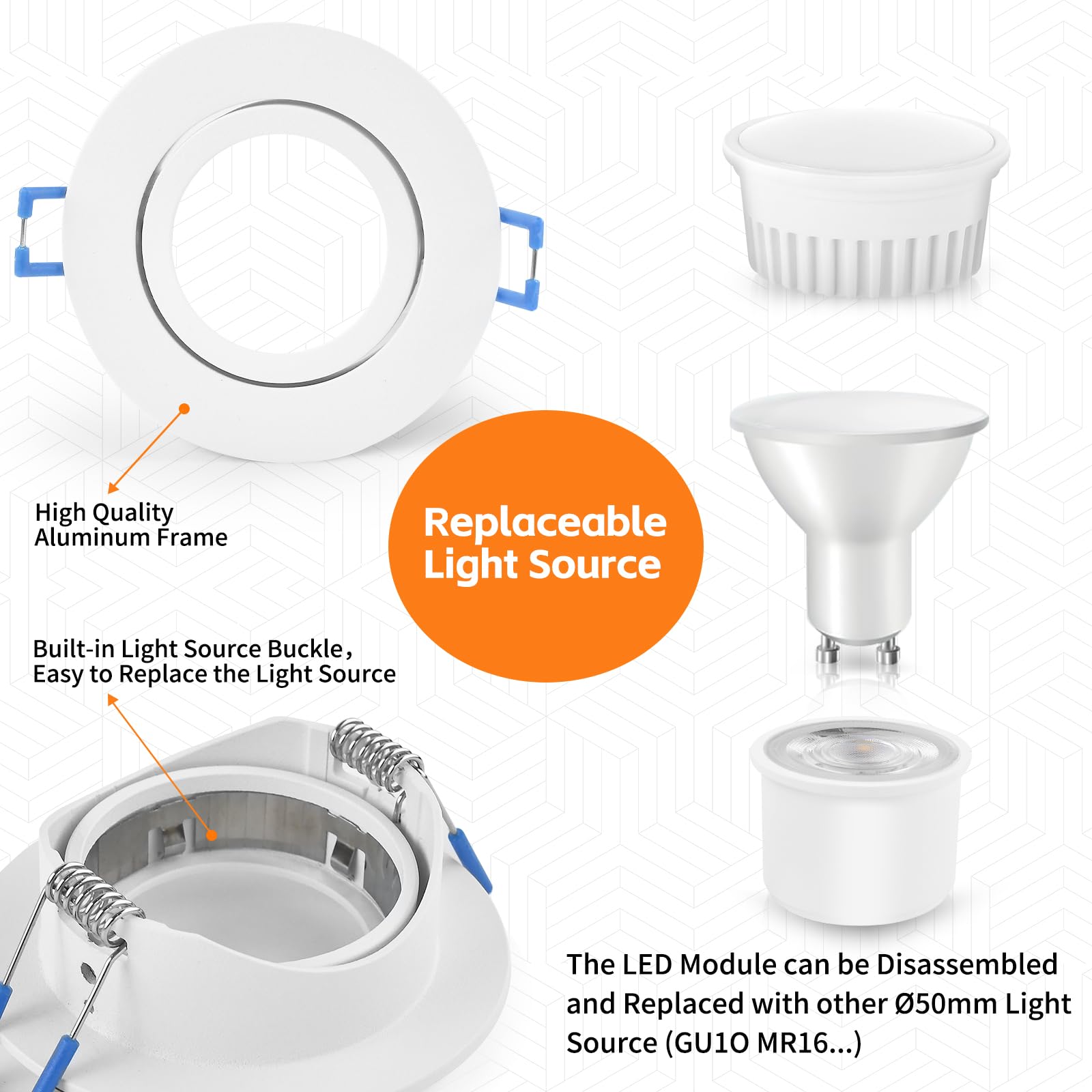 Pack of 6 Dimmable Recessed LED Spotlight Including 5 W Replaceable LED Module Extra Flat White 3000 K Neutral White 4000 K Cool White 6000 K 45° Adjustable IP44 Bathroom Spotlight 68 mm - Image 2