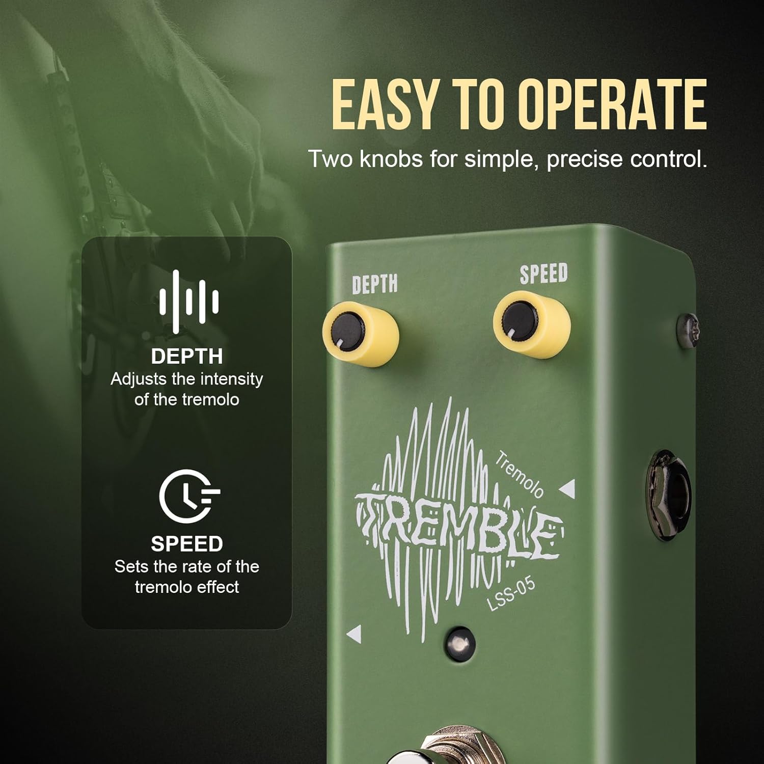 Tremolo Effect Pedal for Guitar – All-Analog Circuit, True Bypass, Volume-Compensated Depth Control, Compact Stompbox TREMBLE (Tremolo)