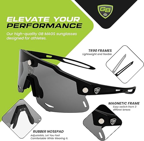 Miniatura 7 de GB MAGS - Juego magnético polarizado para todos los deportes, gafas de sol para ciclismo para hombres y mujeres  3 lentes intercambiables