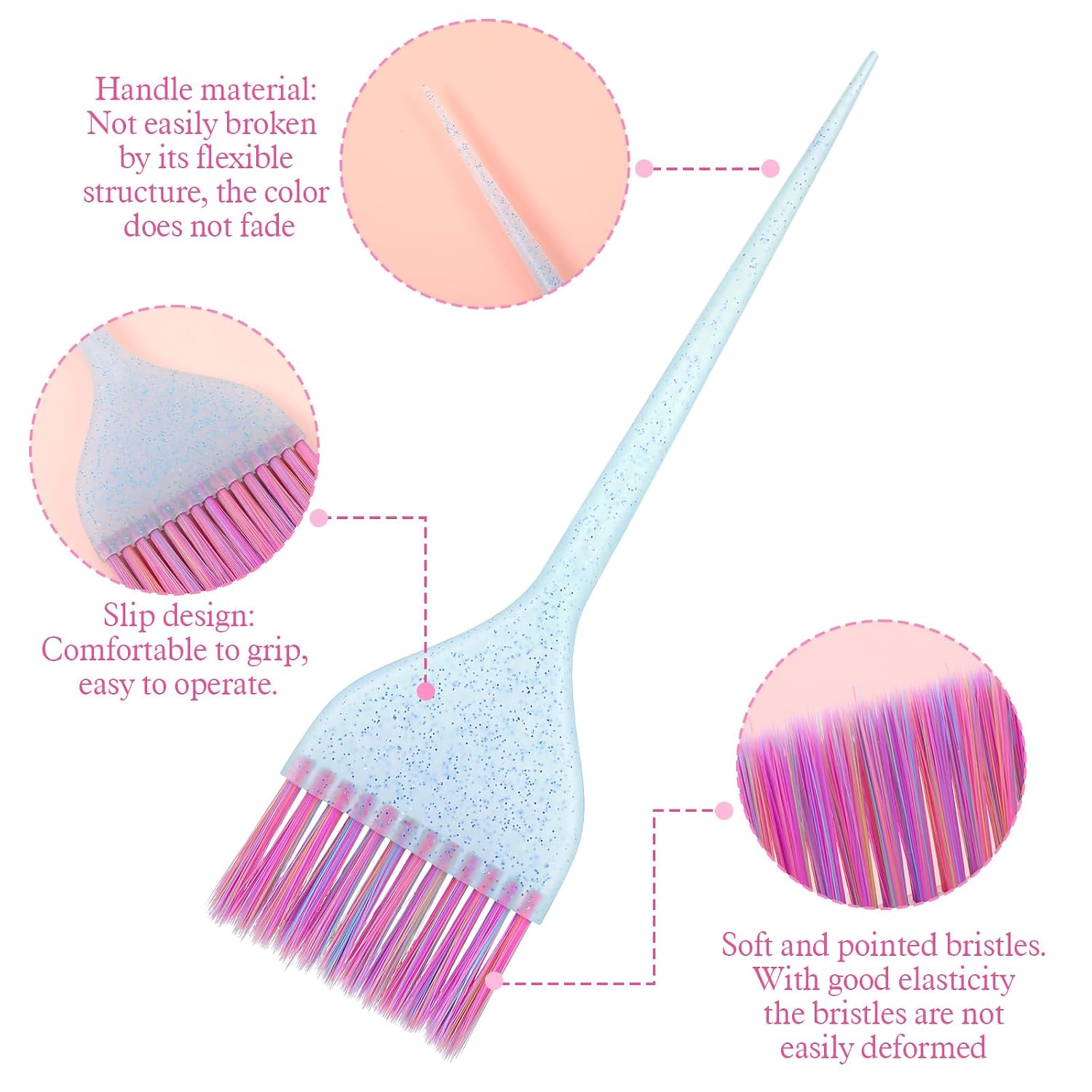 3Pcs Hair Dye Brushes, Color Brushes for Hair Stylist, Hairs Colors Brush Glitter Hairs Dye Brush Set Hairing Color Remover, Applicator Brushs for Salon Use Home DIY Dyeing