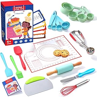 Vinino 11-Piece Kids Baking & Cooking Set: Real Utensils and Cookbooks for Young Chefs (Ages 6+)