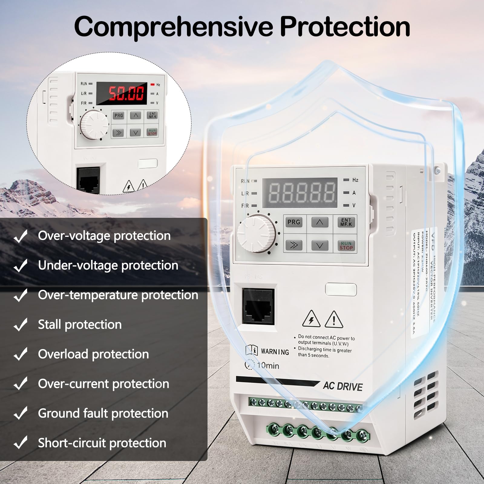 Variador de Frecuencia VFD 3 HP, 380V 2,2kW 5,5A Trifásico Entrada de 50-60 Hz a Salida Trifásica de 0-3200 Hz Incluye Cable de Extensión 2 m para Control de Velocidad de Motores de Husillo CNC