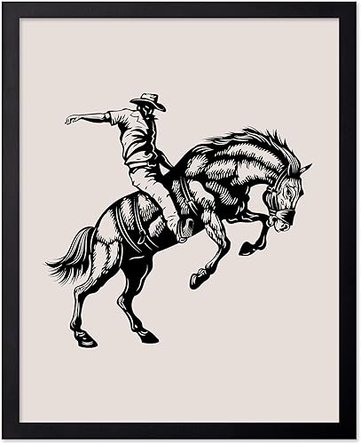 Miniatura 95 de Poster Master Póster de Rodeo marrón – Estampado retro de vaquero sobre caballo – Arte de vaquero – Arte occidental – Arte del salvaje oeste –
