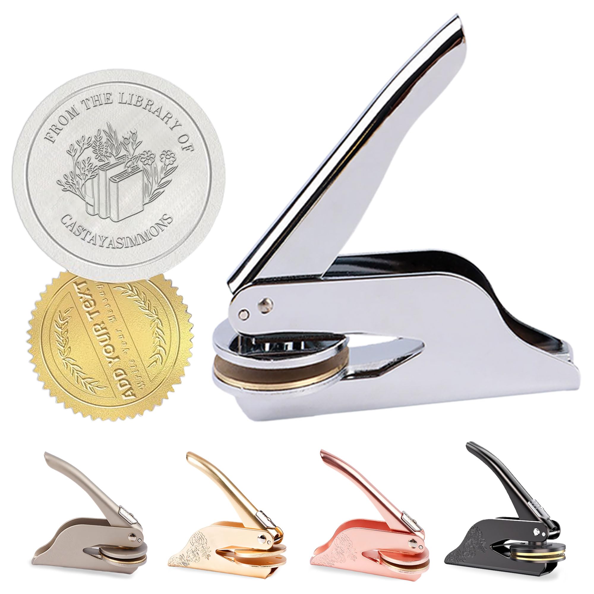 Personalised Book Embosser, Custom Logo Embosser Seal Stamp with Name Text, Stamp Gift for Book Readers, Book Collectors, Libraries and Wedding Invitation, Notary Seal Labels