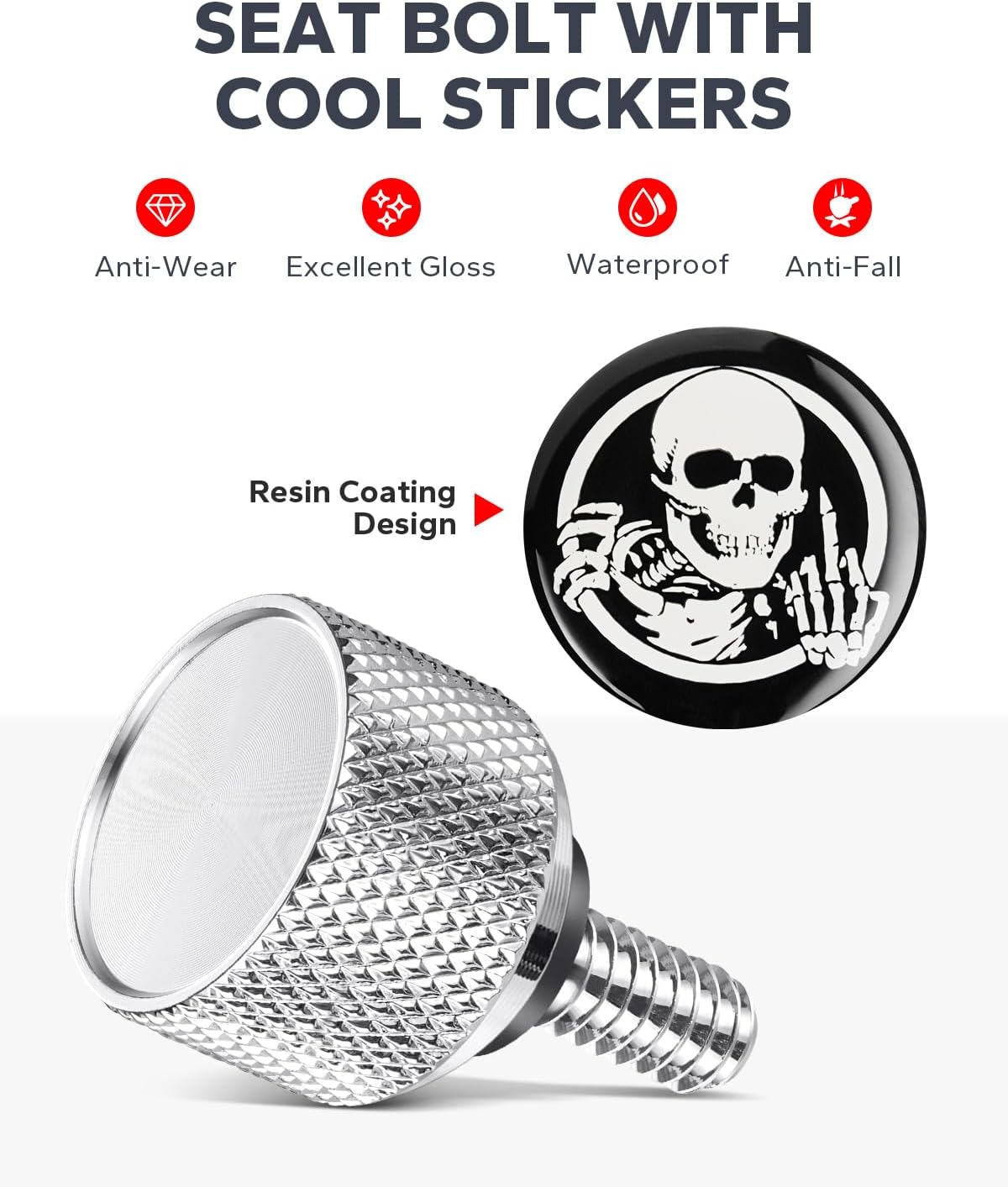 Amazicha Seat Bolt Fender Rear Seat Screw Skull Sissy Bar 1/4"-20 Thread Compatible with 1997-2026 Harley Davidson Touring XG XL Dyna Softail Sportster CVO Fatbob Chrome