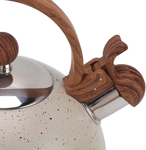 Miniatura 4 de Hervidor silbante 2.5L Capacidad L Tetera de estufa de acero para hervir agua gris para uso doméstico, accesorio multifuncional (beige)