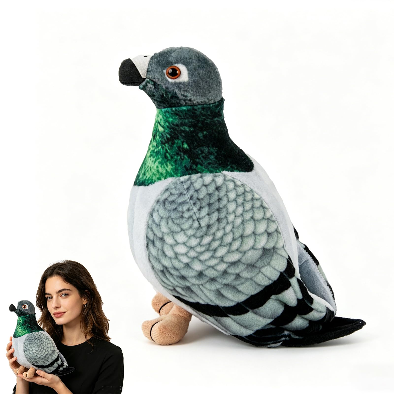 WQorphix Pigeon Plush Realistic Stuffed Bird Plushie, Soft Pigeon Teddy Decorative Plush Figure for Home Decor Desk Display, Unique Pigeon Gifts for Bird Lovers