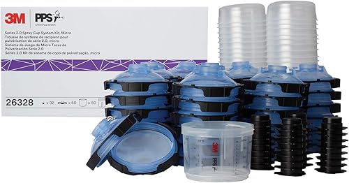 3M PPS 2.0 Kit de taza, tapas y forros para pistola pulverizadora, 26328, micro, 3 onzas, filtro de 125 micrones, uso para automóviles, muebles,
