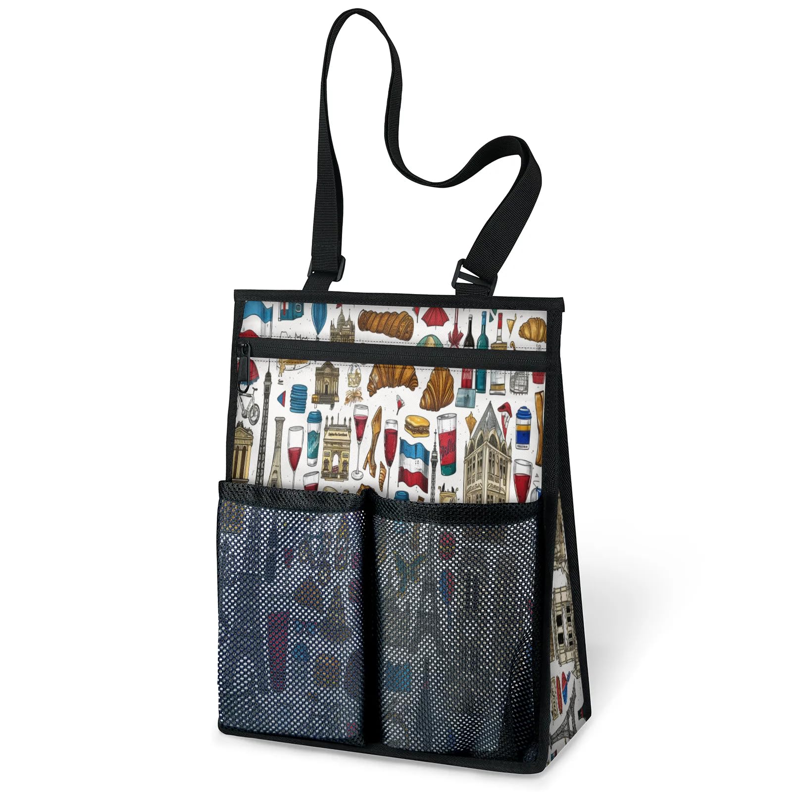 Ourtheme France Paris Pattern Portable Shower Bag for Travel Gym Camp Beach Tote Shower Caddy Bags Hanging Toiletry