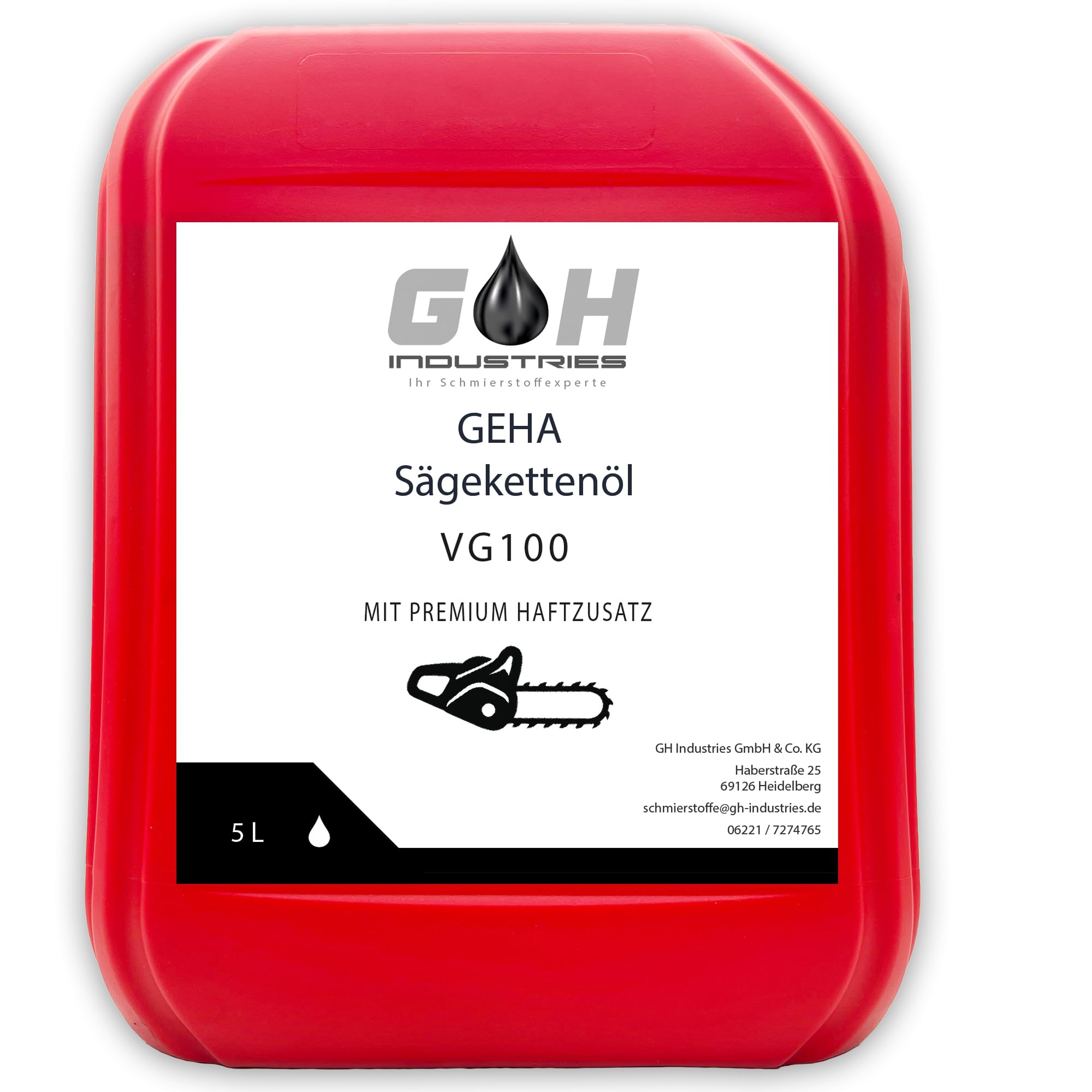 Sägekettenöl VG 100 | 5 L | Hochwertiges Kettenöl für Motorsägen | Starke Haftung & Verschleißschutz | kompatibel mit Stihl, Husqvarna, Makita & Dolmar| Profi Kettensägenöl | Sägekettenhaftöl | GEHA