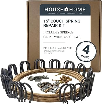 House2Home 15" Couch Spring Repair Kit - Fix Sofa with 4 Springs, Clips, Stay Wire, Screws & Instructions