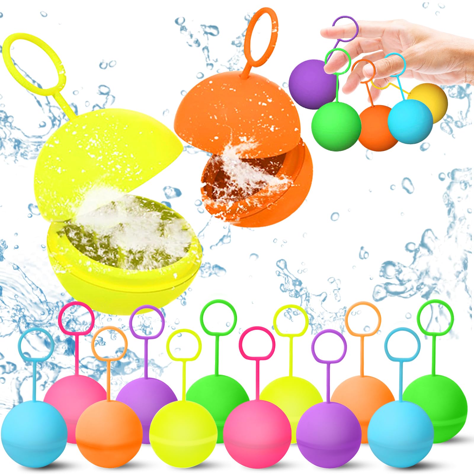 ZLPBAO 12 Piezas Globos de Agua Reutilizables, Autosellantes y Juguetes de Agua de Llenado Rápido Self Sealing Water Bomb Balloons, Juegos de Verano, Playa y Fiestas Acuáticas para Niños y Adultos