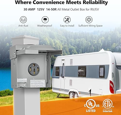 Miniatura 9 de SURAIELEC Caja de salida RV de 30 amperios, caja de alimentación impermeable 3R con receptáculo NEMA TT-30R, caja eléctrica de metal para exteriores