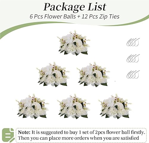 Miniatura 6 de BLOSMON Centros de mesa de boda de bola de flores falsas, 6 piezas de 9.5 pulgadas, rosas artificiales, decoración para mesa, bola de besos de seda,