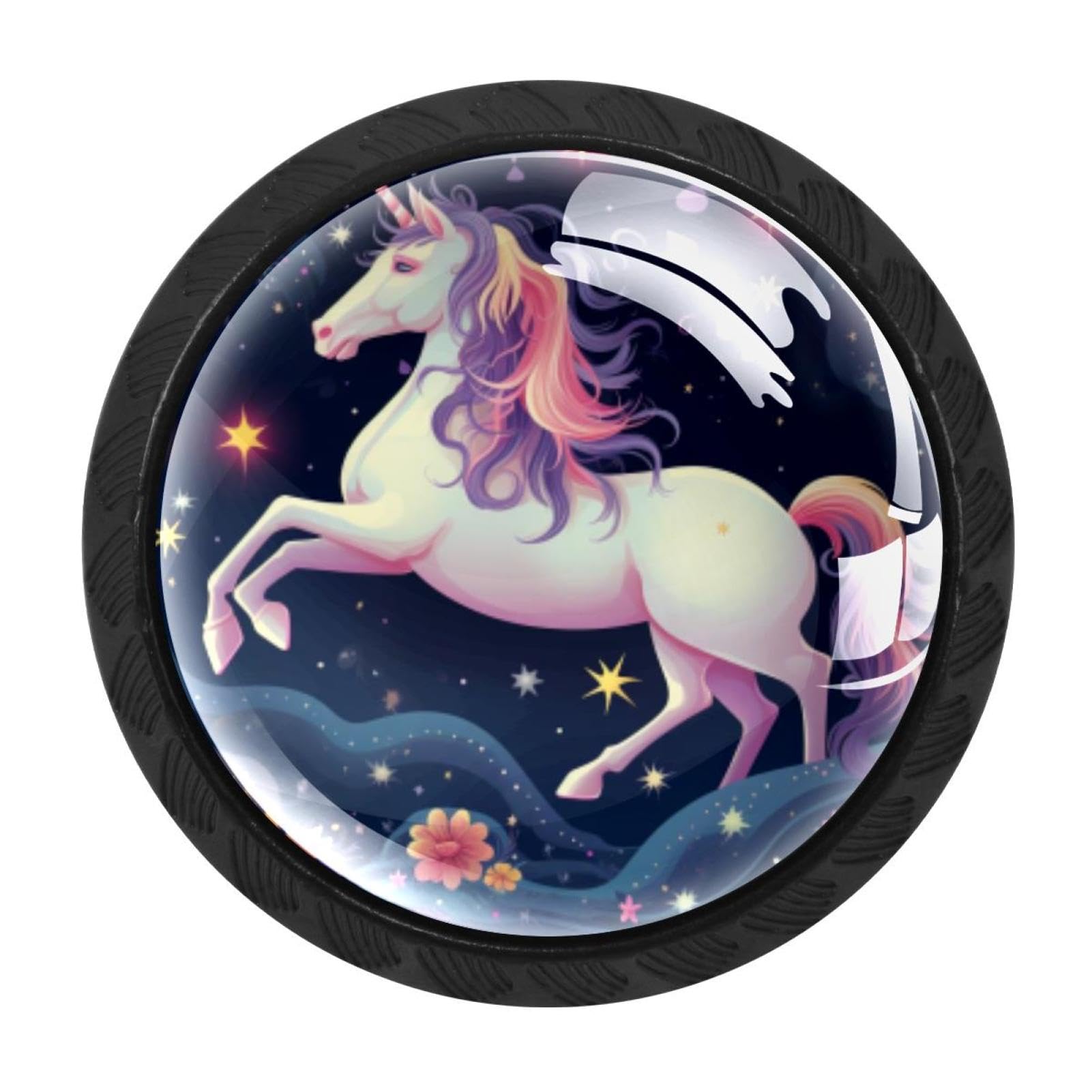 Chenzzzz Multicolored 07 4 Pack Cabinet Knobs Black Drawer Knobs Round Kitchen Cabinet Knobs Starry Unicorn Cabinet Handles Hardware Dresser Knobs And Pulls For Bathroom Cabinets