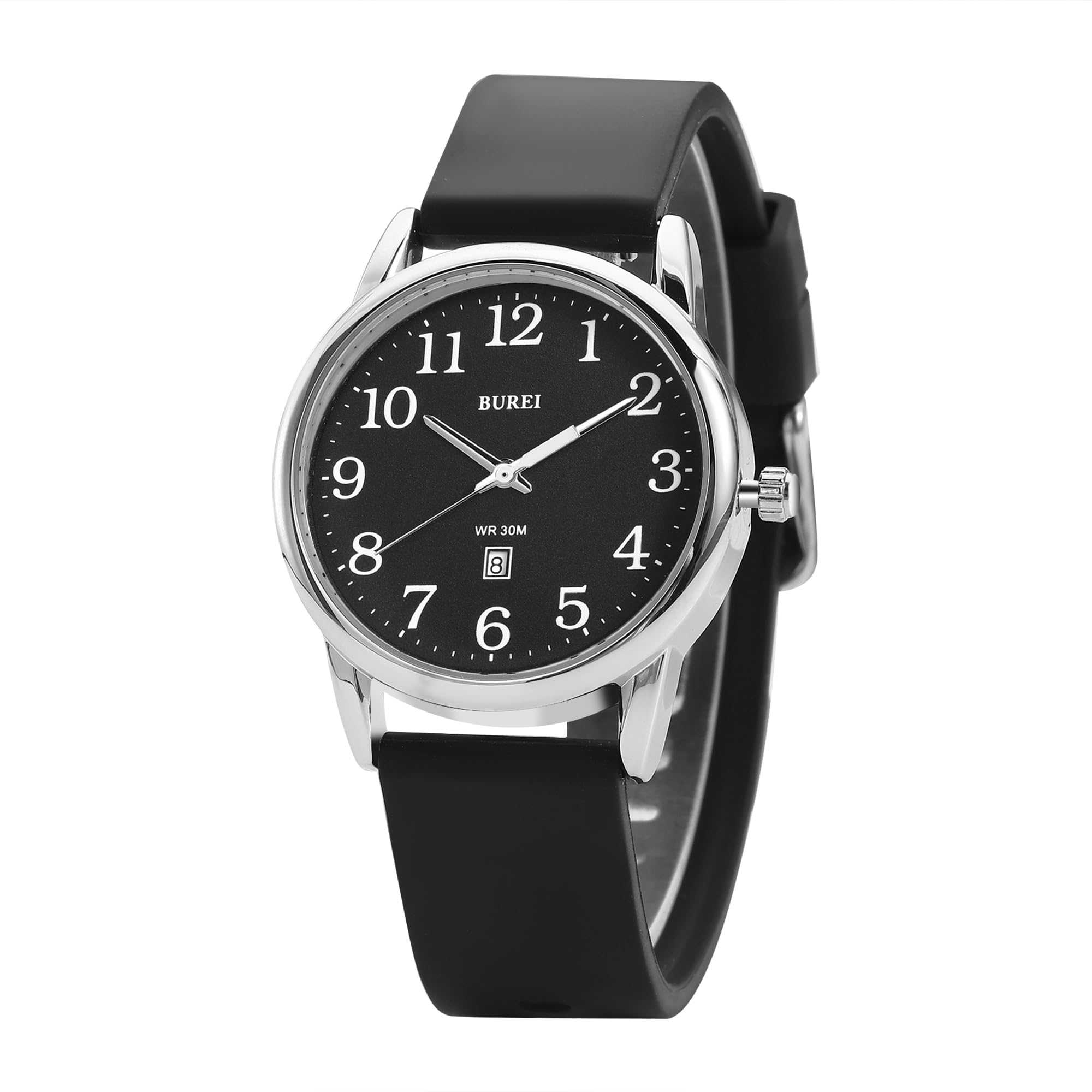 Women's Black Leather Watches Easy to Read Minimalist Watch for Women and Nurses, Gift for Her(White Face with Luminous)