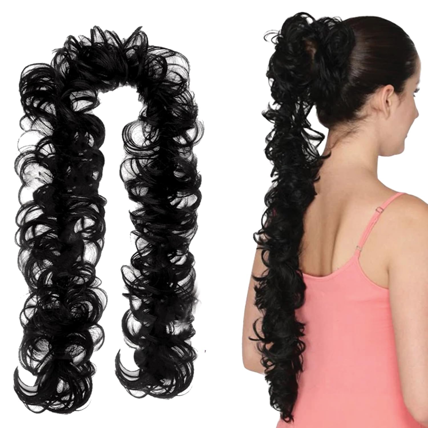 TEMPERIA Messy Hair Frill Extension for Women & Girls – Premium Braid Ponytail Hair Accessories – Black – 1 Pc