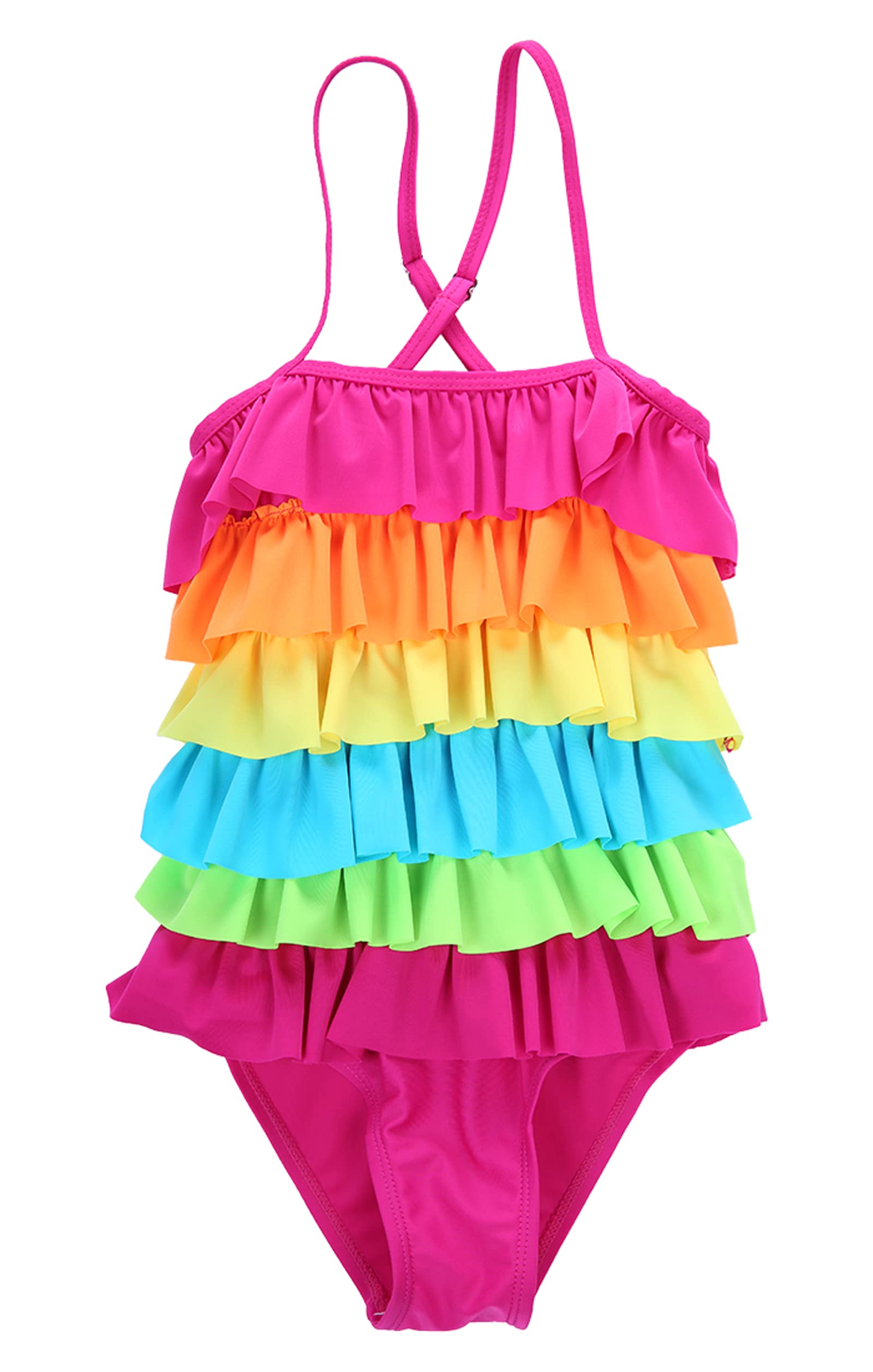 Little Girls Ruffled Rainbow Striped Bathing Suits Bikini Swimwear (Rainbow, 120 for 4-5T)