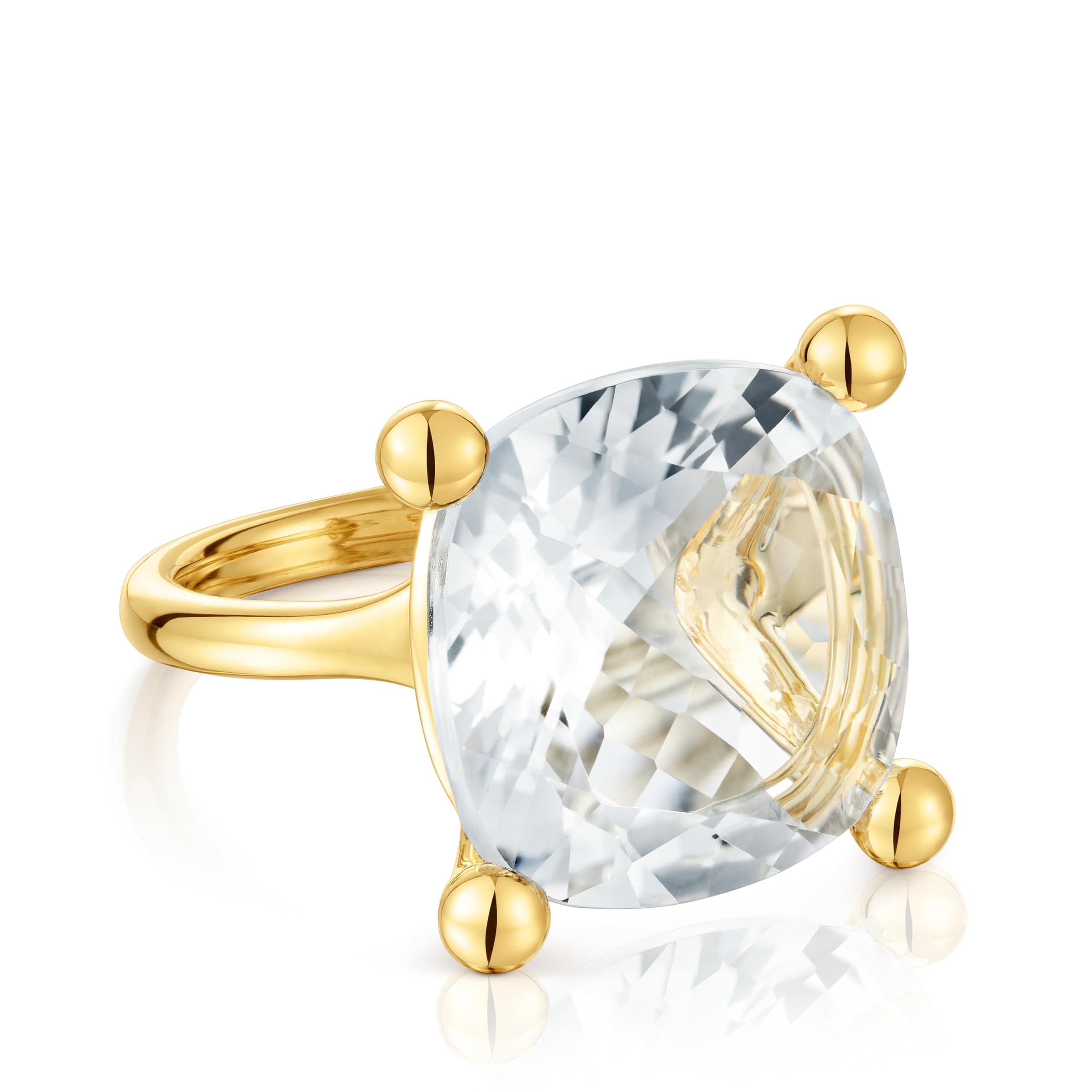 TOUS Anillo grande con baño de oro 18 kt sobre plata y cuarzo cristal de roca, Para Mujer, Colección Color White