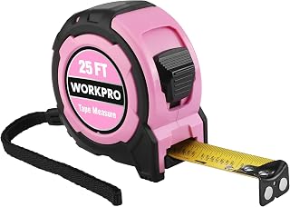 WORKPRO 25FT Pink Tape Measure: Magnetic Hook, 1/32 Accuracy, Nylon Blade Stands 7.2FT, Easy Read 1/8 Markings, Rubber Grip, Belt Clip - Pink Ribbon