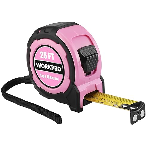 WORKPRO 25FT Pink Tape Measure, 1/8 Fractions Easy Read Measuring