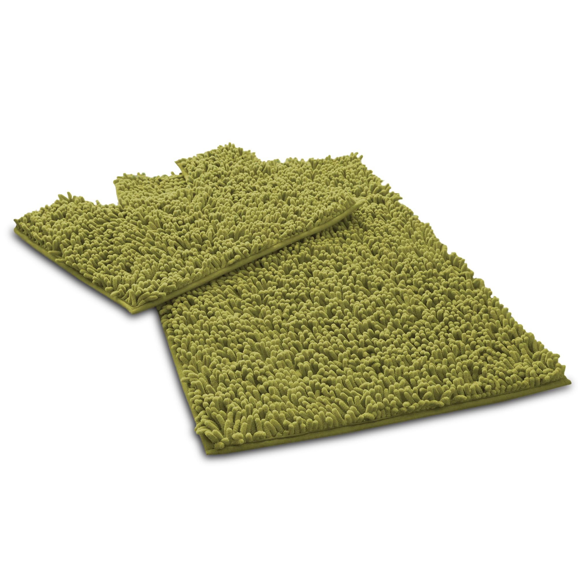 VELVETIO Loop Bath Mat Set For Bathroom, 2 Piece Super Soft Water Absorbent 100% Microfiber Chenille Toilet Rugs, Memory Foam Anti Slip Shower & Bathtub Rug Sets, Green